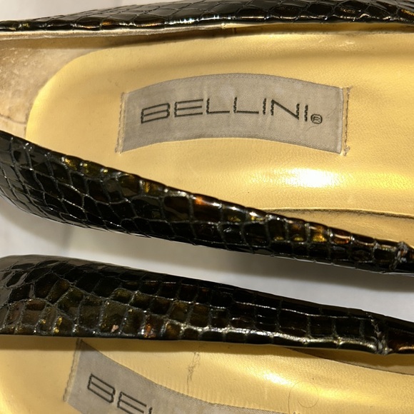 Bellini Marta Square Toe Heels Embossed Croc Patent Leather Brown Green size 11 - Picture 11 of 16